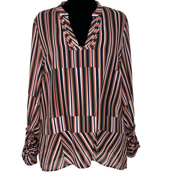 CAbi Black and Red Striped V-Neck Blouse - Picture 1 of 12